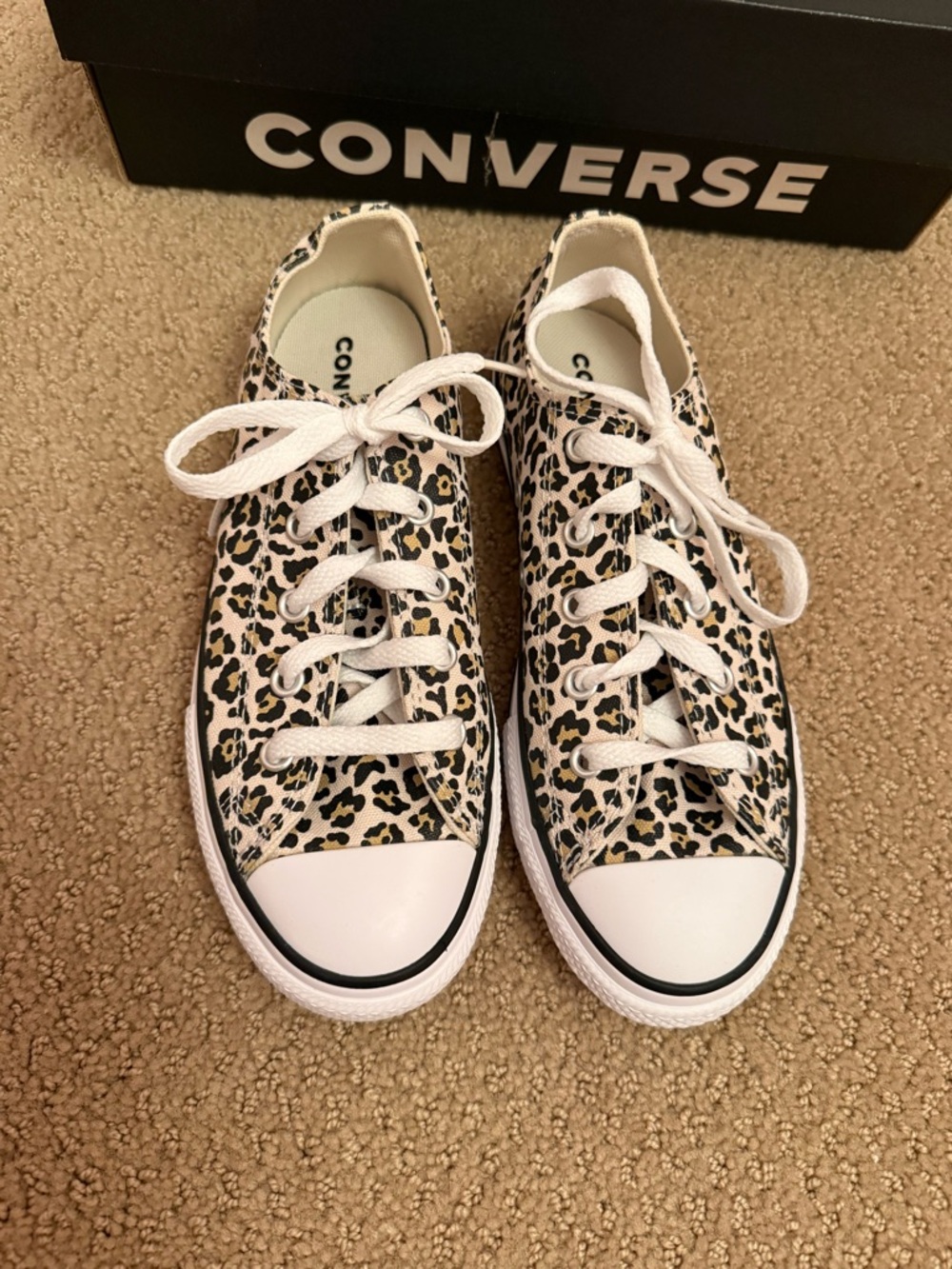 New in box. Converse leopard low sneakers. Size 2 - Picture 2 of 5